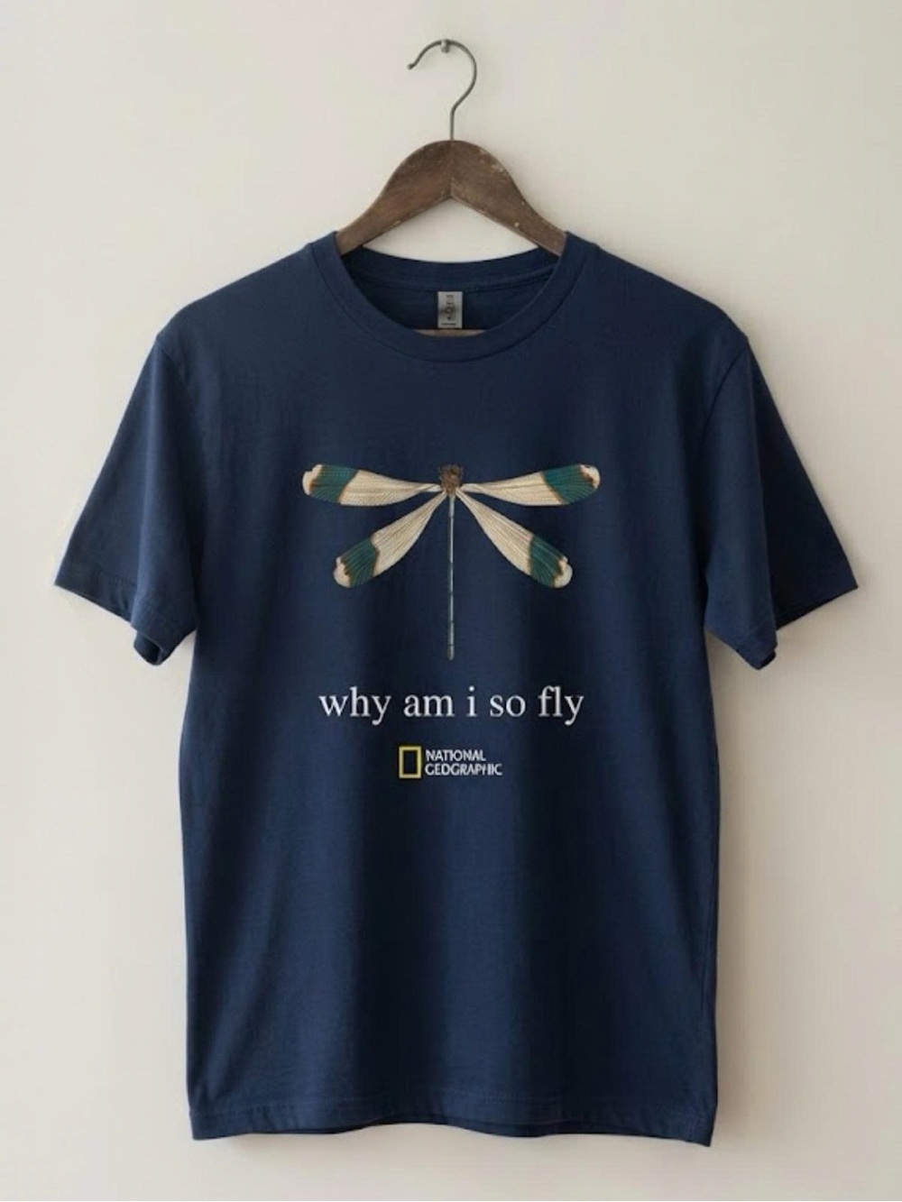 Gildan Navy Blue National Geographic "Why Am I So Fly" Dragonfly Tee| Unisex Tee